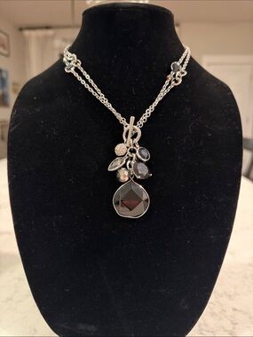 White House Black Market Black Crystal Pendant Necklace on Silver
